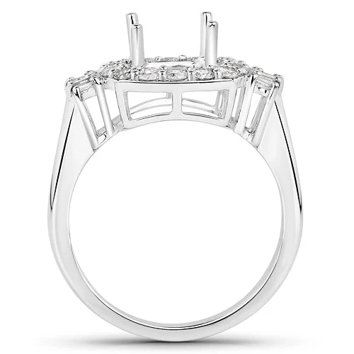 0.73 Carat Genuine White Diamond 14K White Gold Semi Mount Ring - holds 8x8mm Cushion Gemstone - Image 7