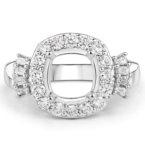 0.73 Carat Genuine White Diamond 14K White Gold Semi Mount Ring - holds 8x8mm Cushion Gemstone - Image 8