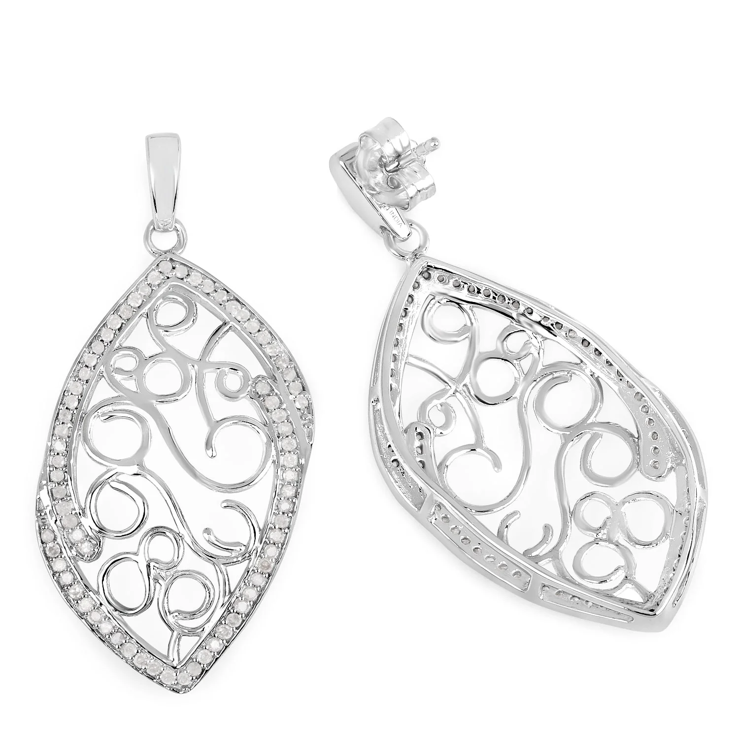 0.73 Carat Genuine White Diamond .925 Sterling Silver Earrings - Image 2