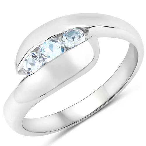 0.74 Carat Genuine Blue Topaz .925 Sterling Silver Ring - Image 5