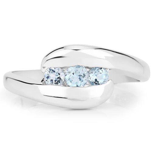 0.74 Carat Genuine Blue Topaz .925 Sterling Silver Ring - Image 3