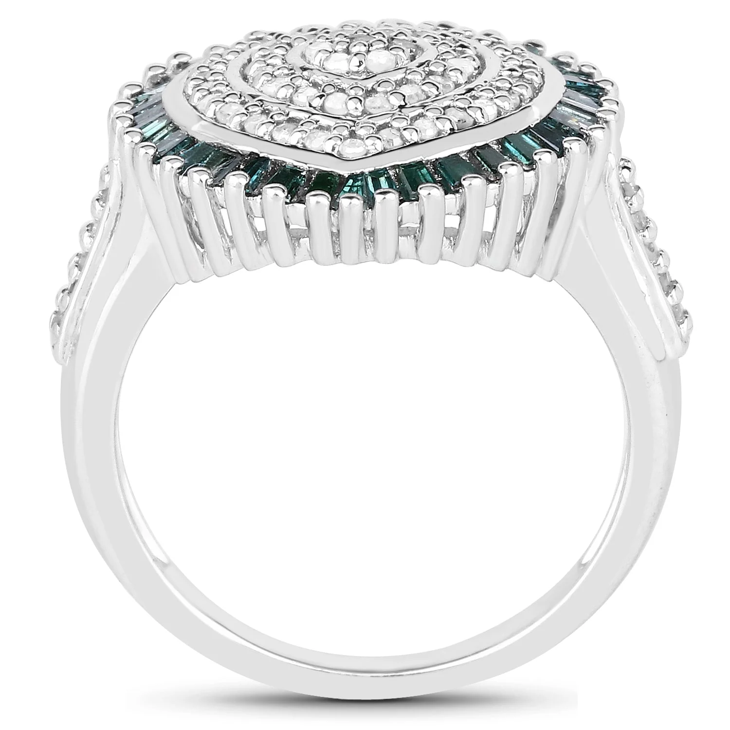 0.74 Carat Genuine White Diamond and Green Diamond .925 Sterling Silver Ring - Image 2