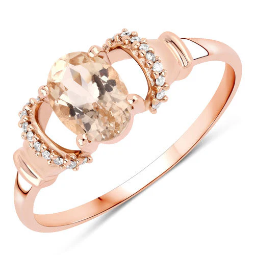 0.75 Carat Genuine Morganite and White Diamond 14K Rose Gold Ring - Image 5