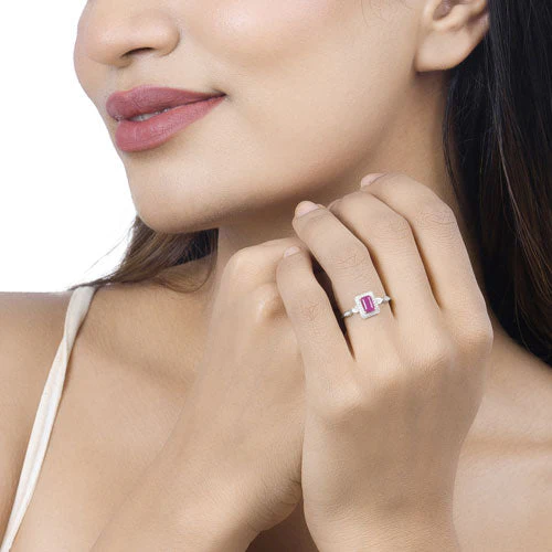 0.75 Carat Genuine Ruby and White Diamond 14K White Gold Ring - Image 11