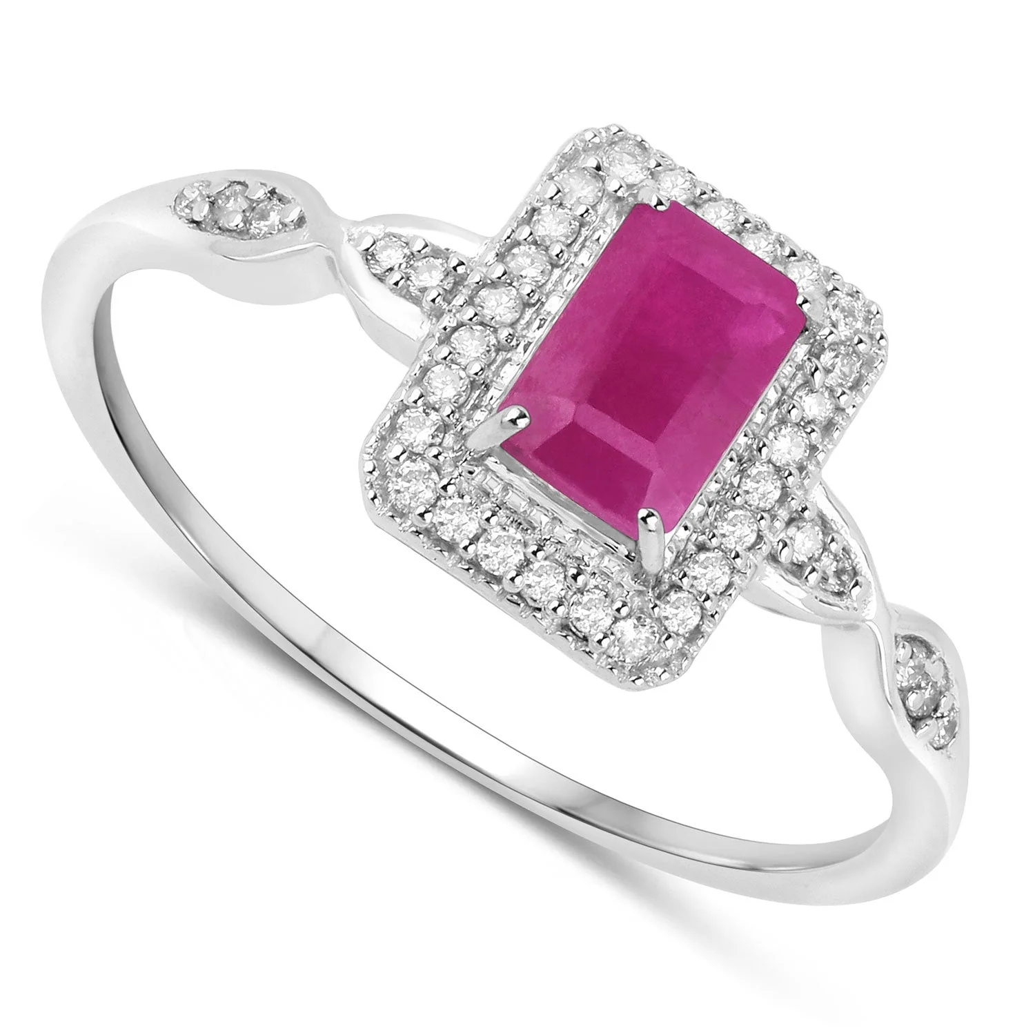 0.75 Carat Genuine Ruby and White Diamond 14K White Gold Ring - Image 2