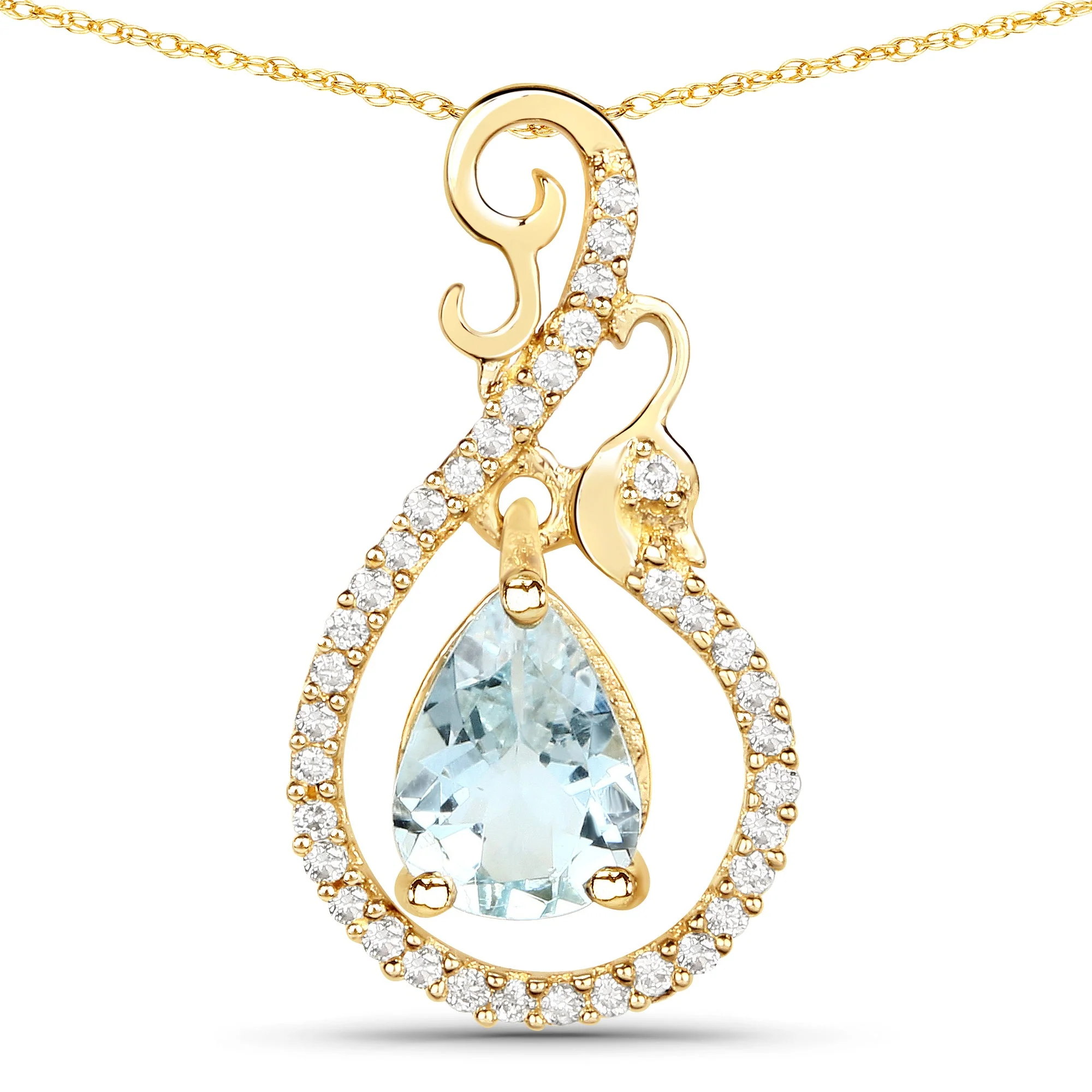 0.76 Carat Genuine Aquamarine and White Diamond 14K Yellow Gold Pendant - Image 2