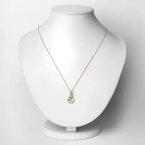 0.76 Carat Genuine Aquamarine and White Diamond 14K Yellow Gold Pendant - Image 6
