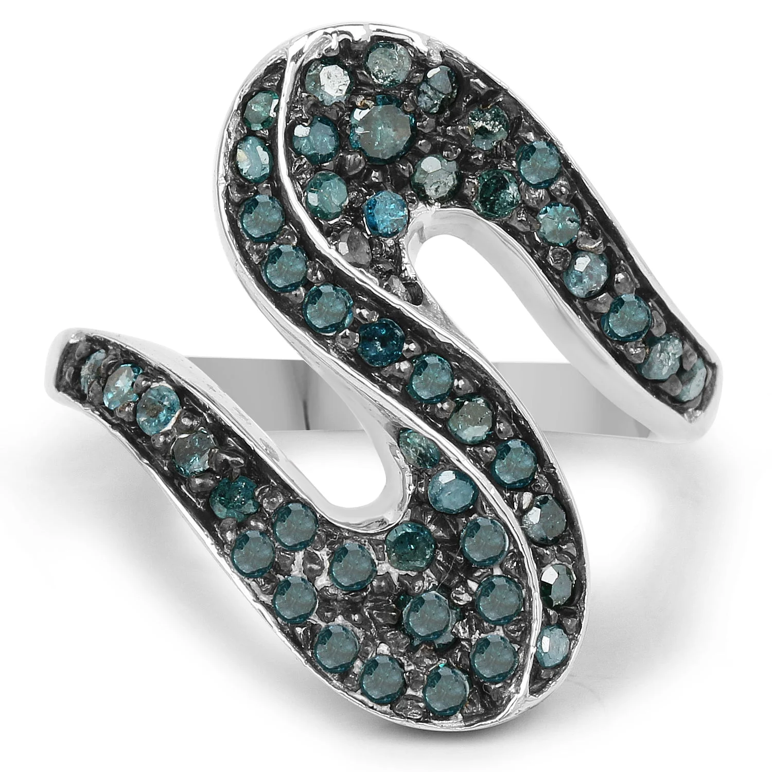 0.76 Carat Genuine Blue Diamond .925 Sterling Silver Ring - Image 3
