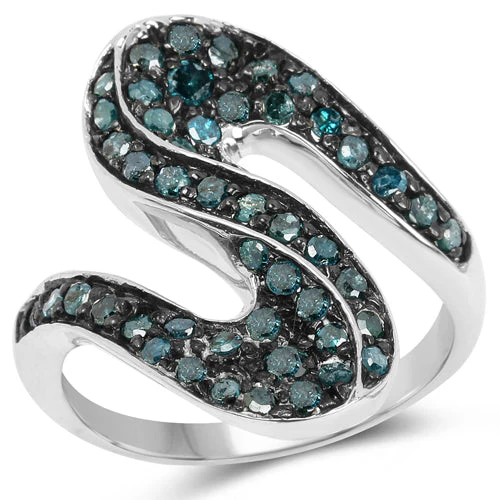 0.76 Carat Genuine Blue Diamond .925 Sterling Silver Ring - Image 4
