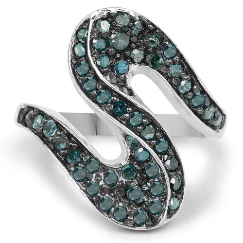 0.76 Carat Genuine Blue Diamond .925 Sterling Silver Ring - Image 6