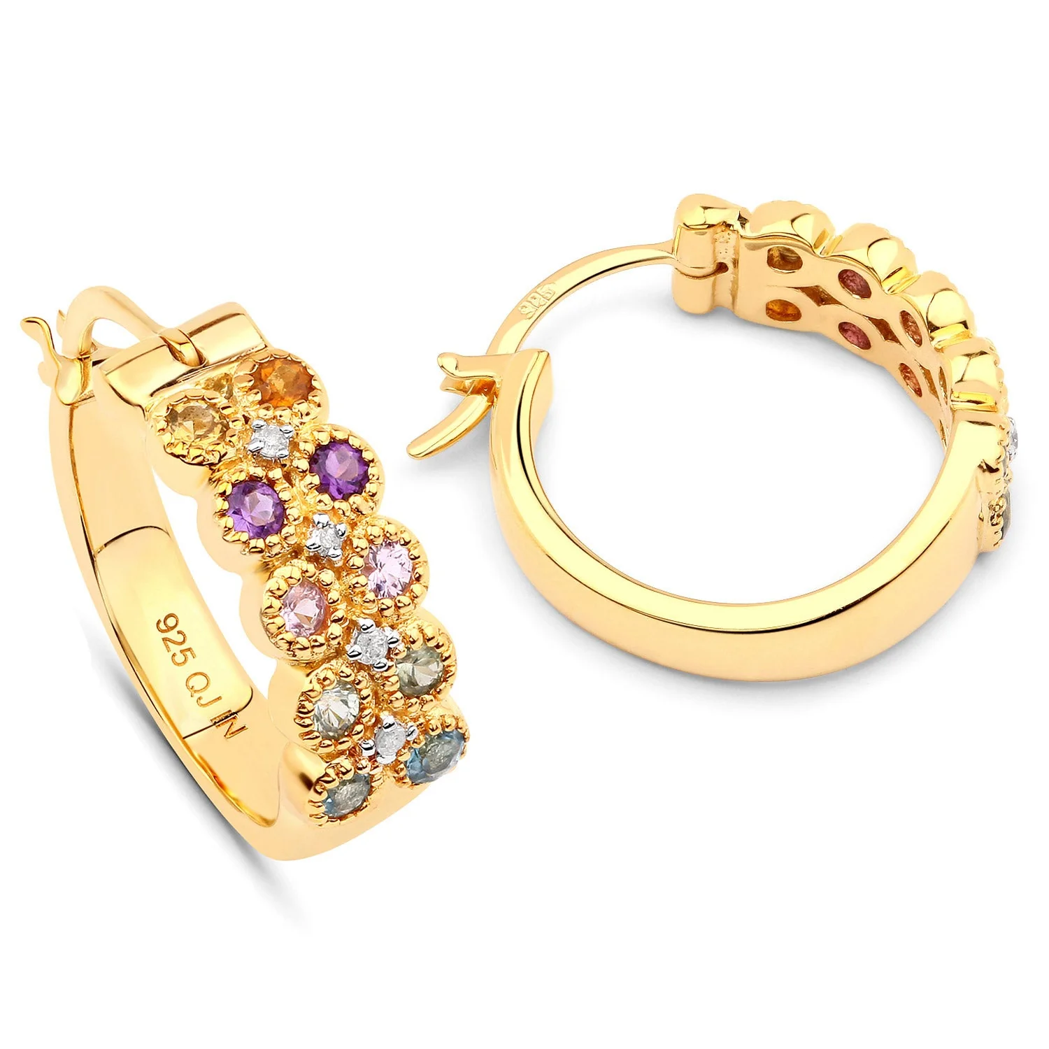 0.76 Carat Genuine Multi Stones .925 Sterling Silver Earrings - Image 2