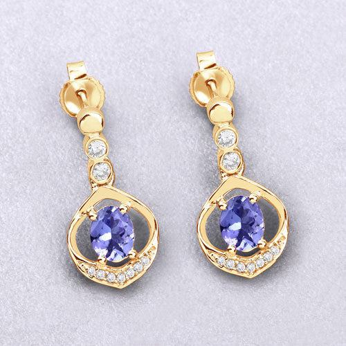 0.76 Carat Genuine Tanzanite and White Diamond 14K Yellow Gold Earrings - Image 10