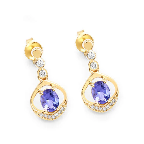0.76 Carat Genuine Tanzanite and White Diamond 14K Yellow Gold Earrings - Image 11