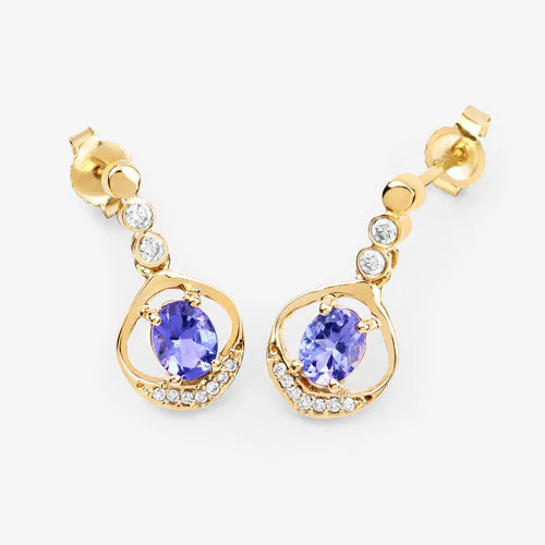 0.76 Carat Genuine Tanzanite and White Diamond 14K Yellow Gold Earrings - Image 12
