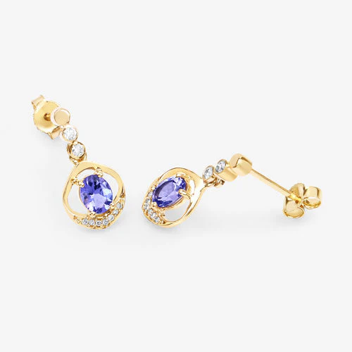 0.76 Carat Genuine Tanzanite and White Diamond 14K Yellow Gold Earrings - Image 13