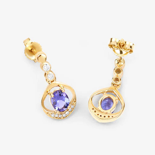 0.76 Carat Genuine Tanzanite and White Diamond 14K Yellow Gold Earrings - Image 14