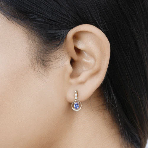 0.76 Carat Genuine Tanzanite and White Diamond 14K Yellow Gold Earrings - Image 16