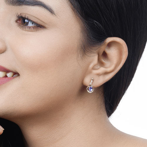 0.76 Carat Genuine Tanzanite and White Diamond 14K Yellow Gold Earrings - Image 17