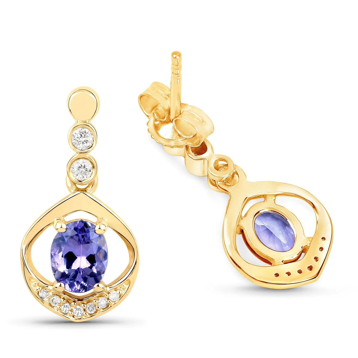 0.76 Carat Genuine Tanzanite and White Diamond 14K Yellow Gold Earrings - Image 2
