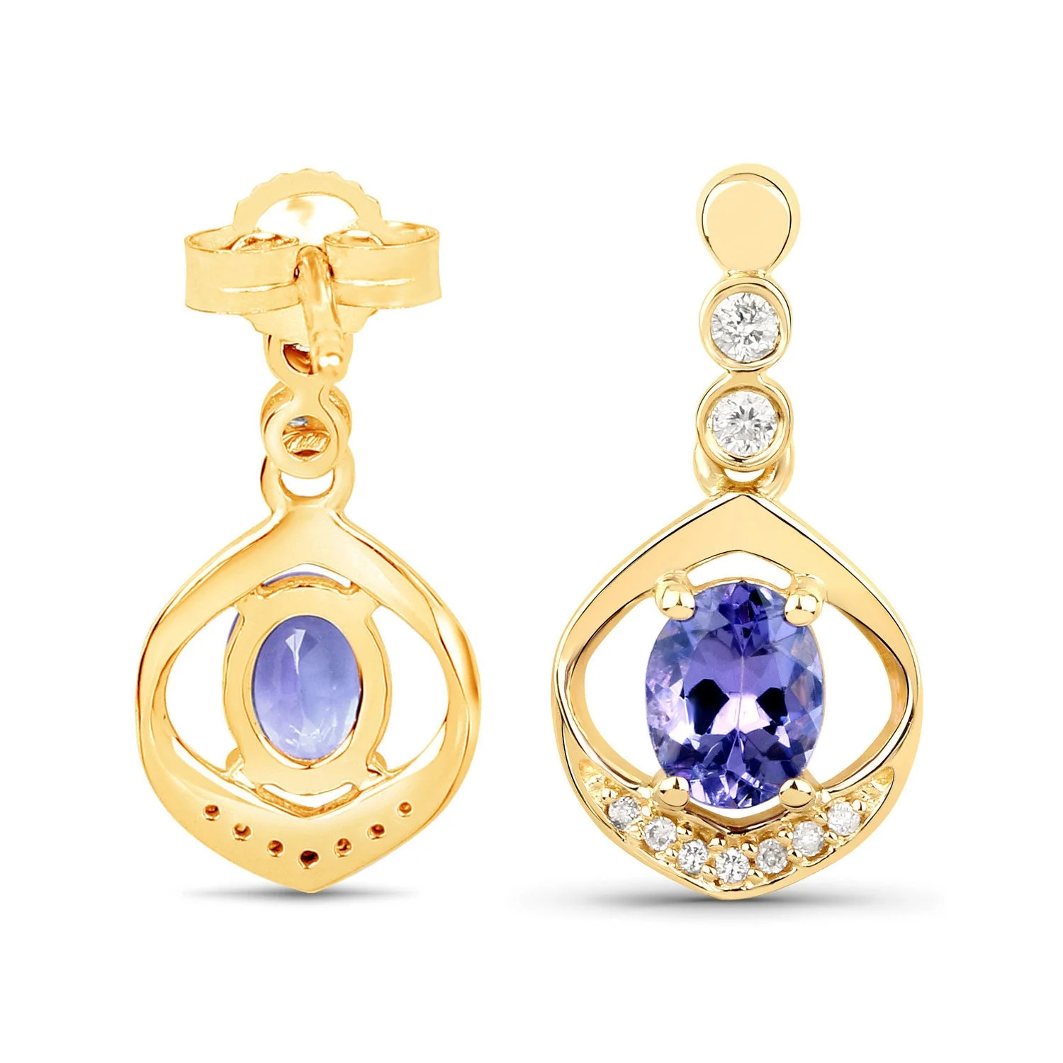 0.76 Carat Genuine Tanzanite and White Diamond 14K Yellow Gold Earrings - Image 3