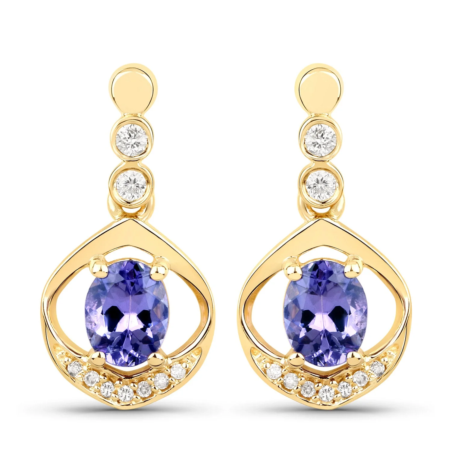 0.76 Carat Genuine Tanzanite and White Diamond 14K Yellow Gold Earrings - Image 5