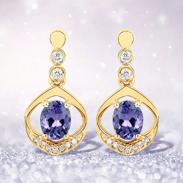 0.76 Carat Genuine Tanzanite and White Diamond 14K Yellow Gold Earrings - Image 6