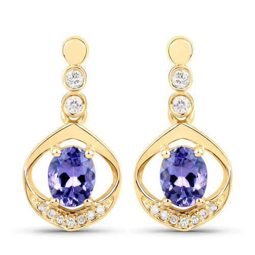 0.76 Carat Genuine Tanzanite and White Diamond 14K Yellow Gold Earrings - Image 7