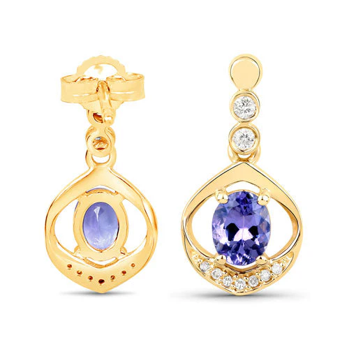 0.76 Carat Genuine Tanzanite and White Diamond 14K Yellow Gold Earrings - Image 9