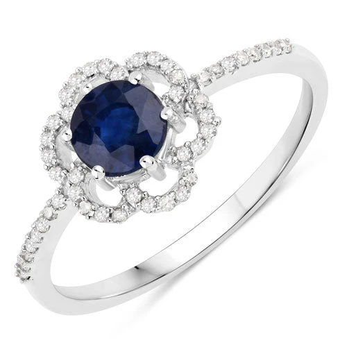 0.78 Carat Genuine Blue Sapphire and White Diamond 14K White Gold Ring - Image 5