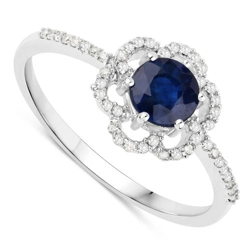 0.78 Carat Genuine Blue Sapphire and White Diamond 14K White Gold Ring - Image 6