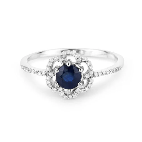 0.78 Carat Genuine Blue Sapphire and White Diamond 14K White Gold Ring - Image 7
