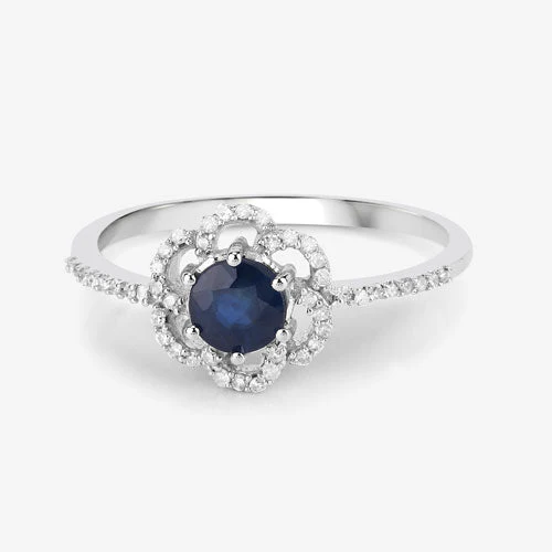 0.78 Carat Genuine Blue Sapphire and White Diamond 14K White Gold Ring - Image 8
