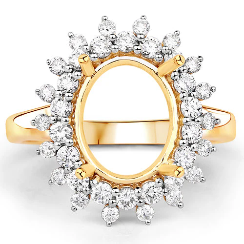 0.79 Carat Genuine White Diamond 14K Yellow Gold Semi Mount Ring - holds 11x9mm Oval Gemstone - Image 8
