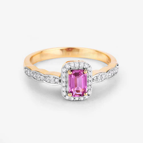 0.80 Carat Genuine Pink Sapphire and White Diamond 14K Yellow Gold Ring - Image 14