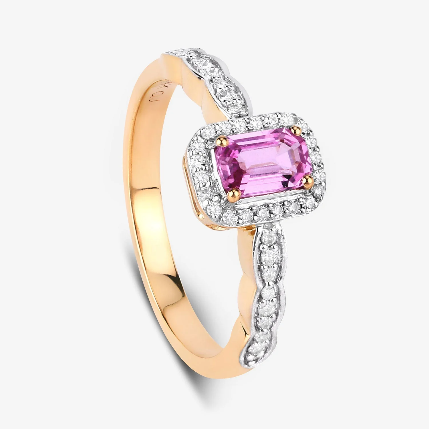 0.80 Carat Genuine Pink Sapphire and White Diamond 14K Yellow Gold Ring - Image 2