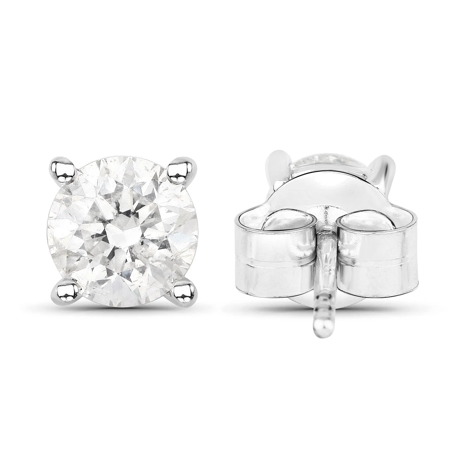 0.80 Carat Genuine White Diamond 14K White Gold Earrings - Image 3