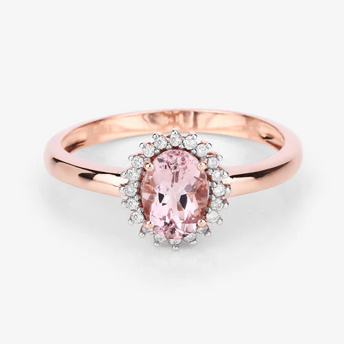 0.81 Carat Genuine Morganite and White Diamond 14K Rose Gold Ring - Image 12