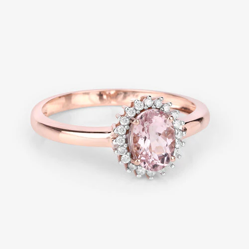 0.81 Carat Genuine Morganite and White Diamond 14K Rose Gold Ring - Image 9