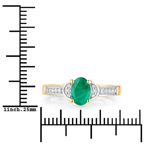 0.82 Carat Genuine Zambian Emerald and White Diamond 14K Yellow Gold Ring - Image 3