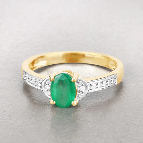 0.82 Carat Genuine Zambian Emerald and White Diamond 14K Yellow Gold Ring - Image 4