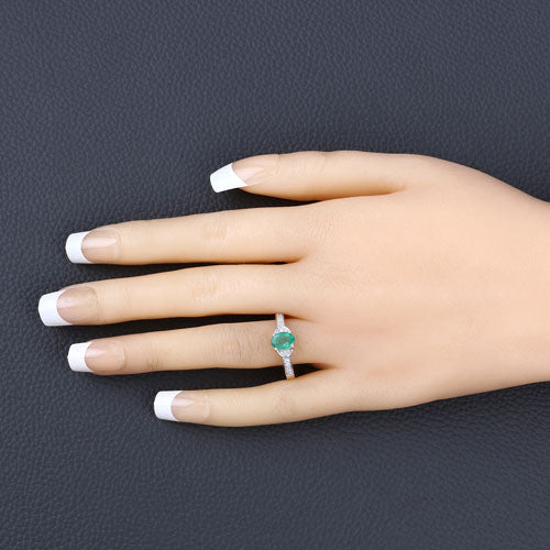 0.82 Carat Genuine Zambian Emerald and White Diamond 14K Yellow Gold Ring - Image 5