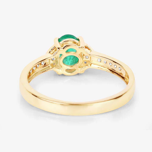 0.82 Carat Genuine Zambian Emerald and White Diamond 14K Yellow Gold Ring - Image 7