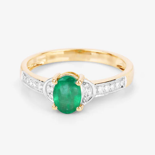 0.82 Carat Genuine Zambian Emerald and White Diamond 14K Yellow Gold Ring - Image 9