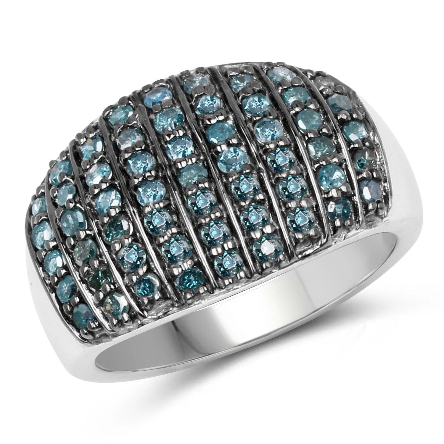 0.83 Carat Genuine Blue Diamond and White Diamond .925 Sterling Silver Ring - Image 2