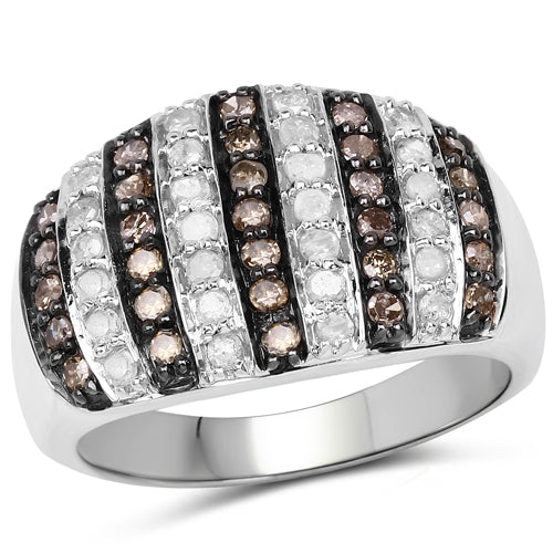 0.83 Carat Genuine Champagne Diamond and White Diamond .925 Sterling Silver Ring - Image 4