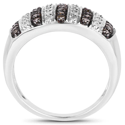 0.83 Carat Genuine Champagne Diamond and White Diamond .925 Sterling Silver Ring - Image 5