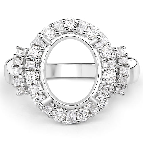 0.83 Carat Genuine White Diamond 14K White Gold Semi Mount Ring - holds 11x9mm Oval Gemstone - Image 8