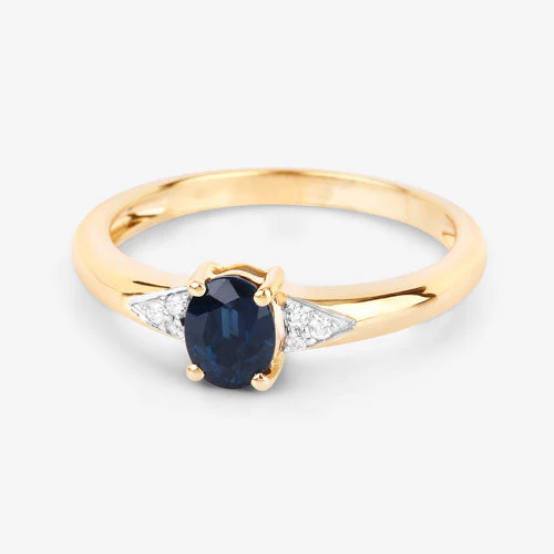 0.84 Carat Genuine Blue Sapphire and White Diamond 14K Yellow Gold Ring - Image 9
