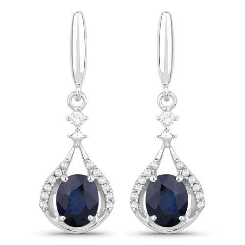 0.86 Carat Genuine Blue Sapphire and White Diamond 14K White Gold Earrings - Image 5