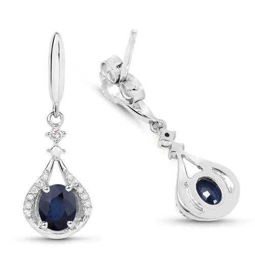 0.86 Carat Genuine Blue Sapphire and White Diamond 14K White Gold Earrings - Image 6